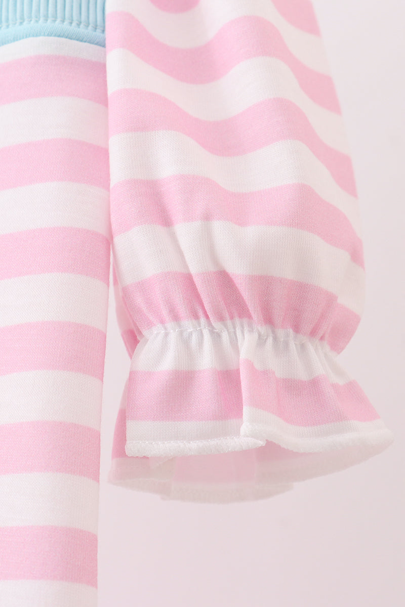 Pink christmas tree smocked stripe ruffle romper