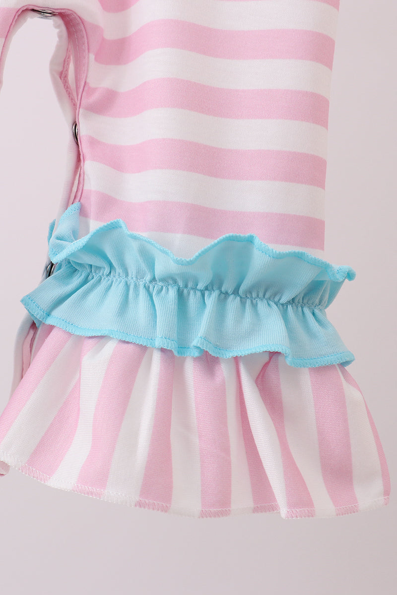 Pink christmas tree smocked stripe ruffle romper