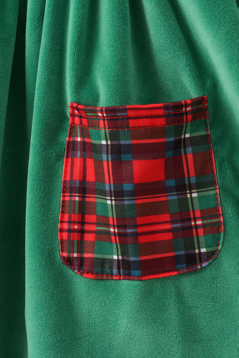 Green christmas tree applique velvet pants set