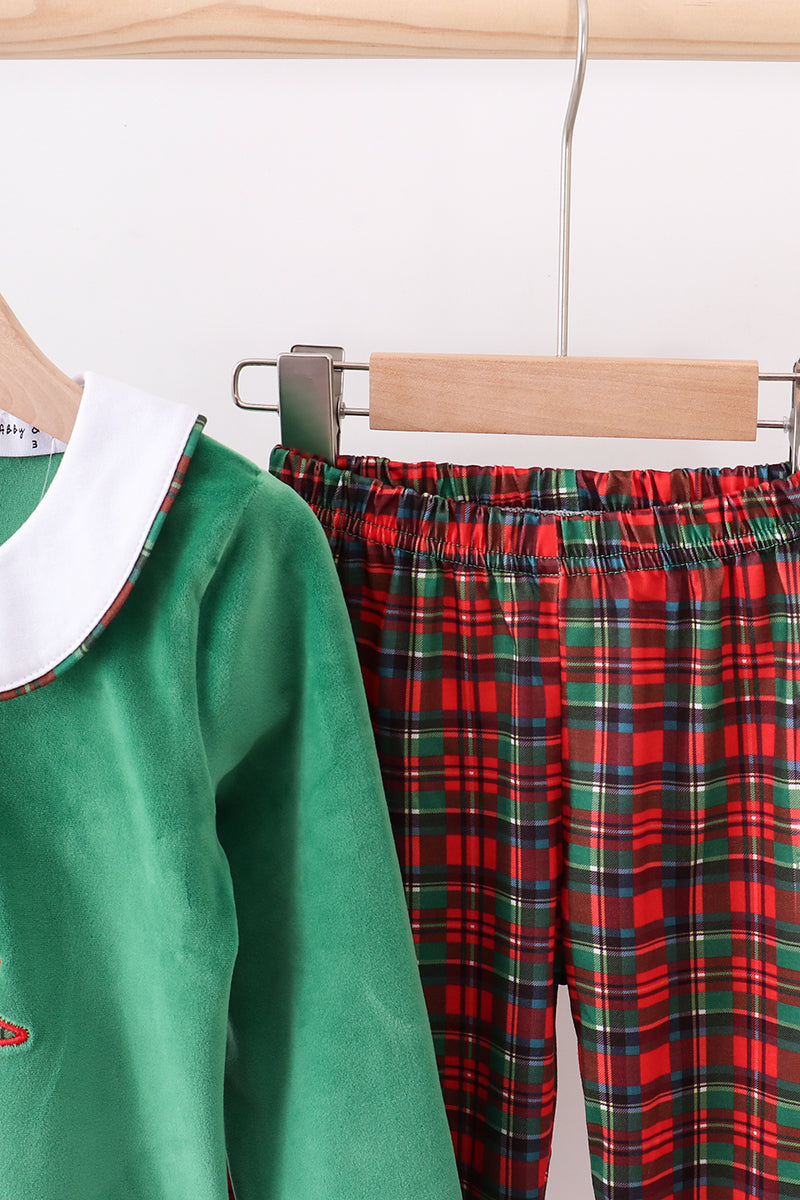 Green christmas tree applique pants set