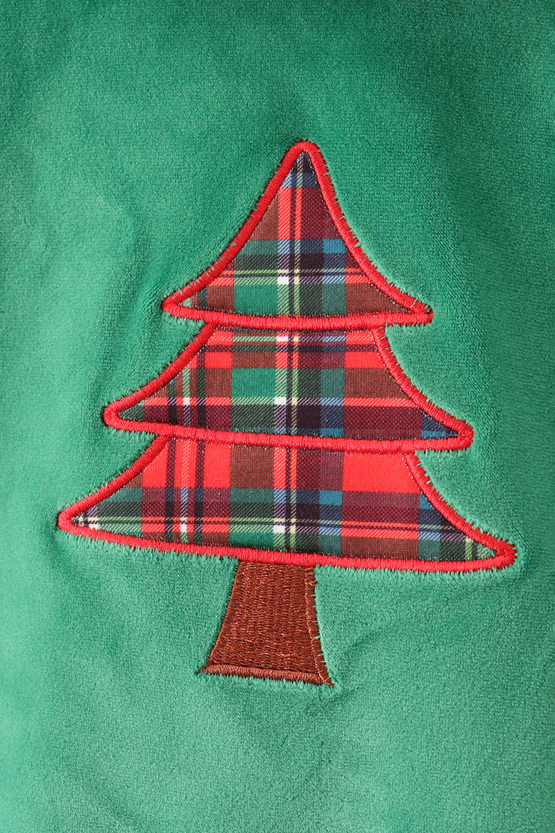 Green christmas tree applique pants set