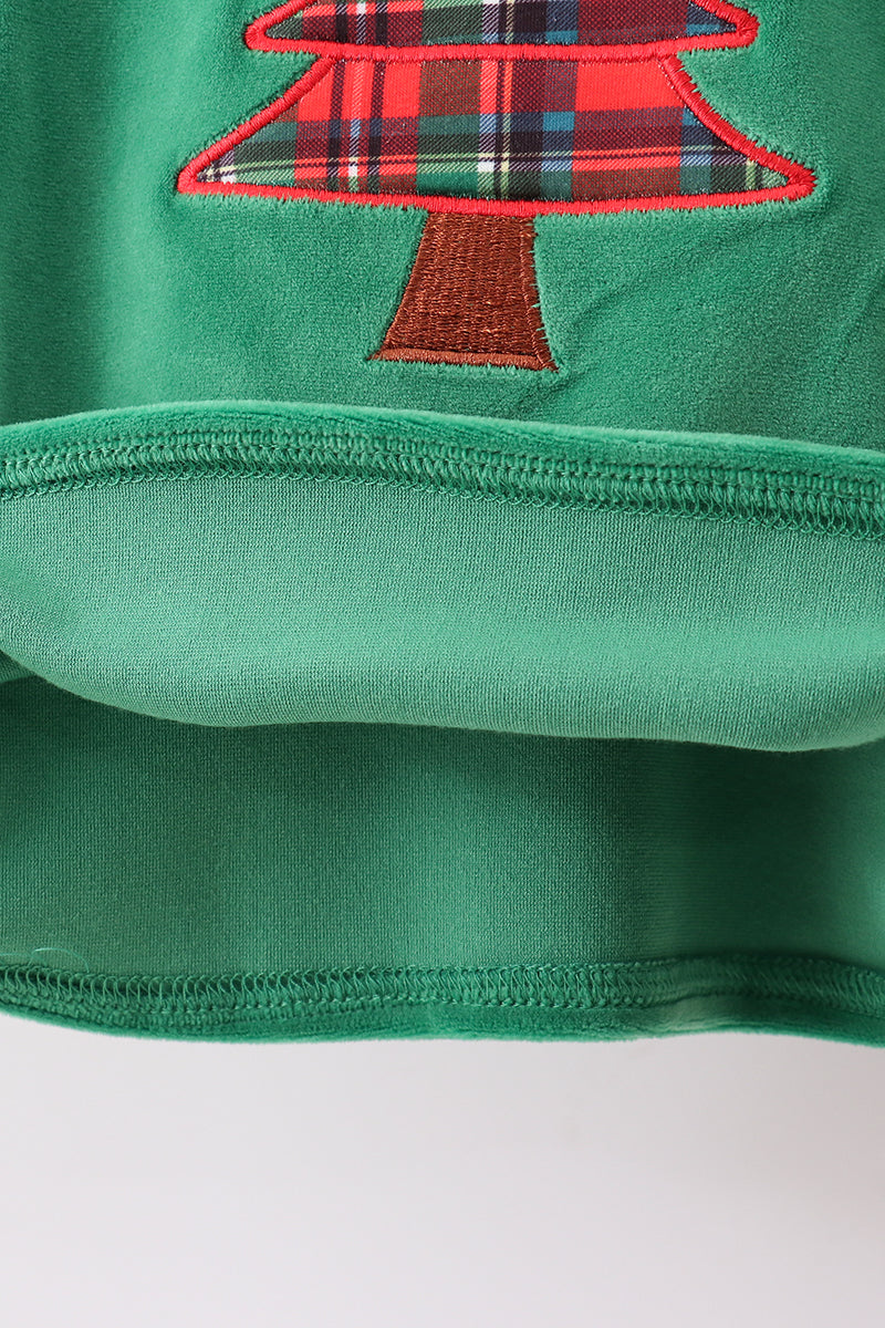 Green christmas tree applique pants set