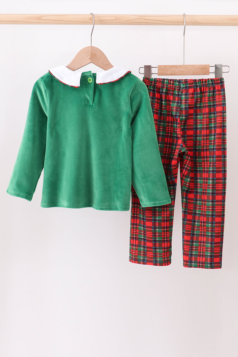 Green christmas tree applique pants set