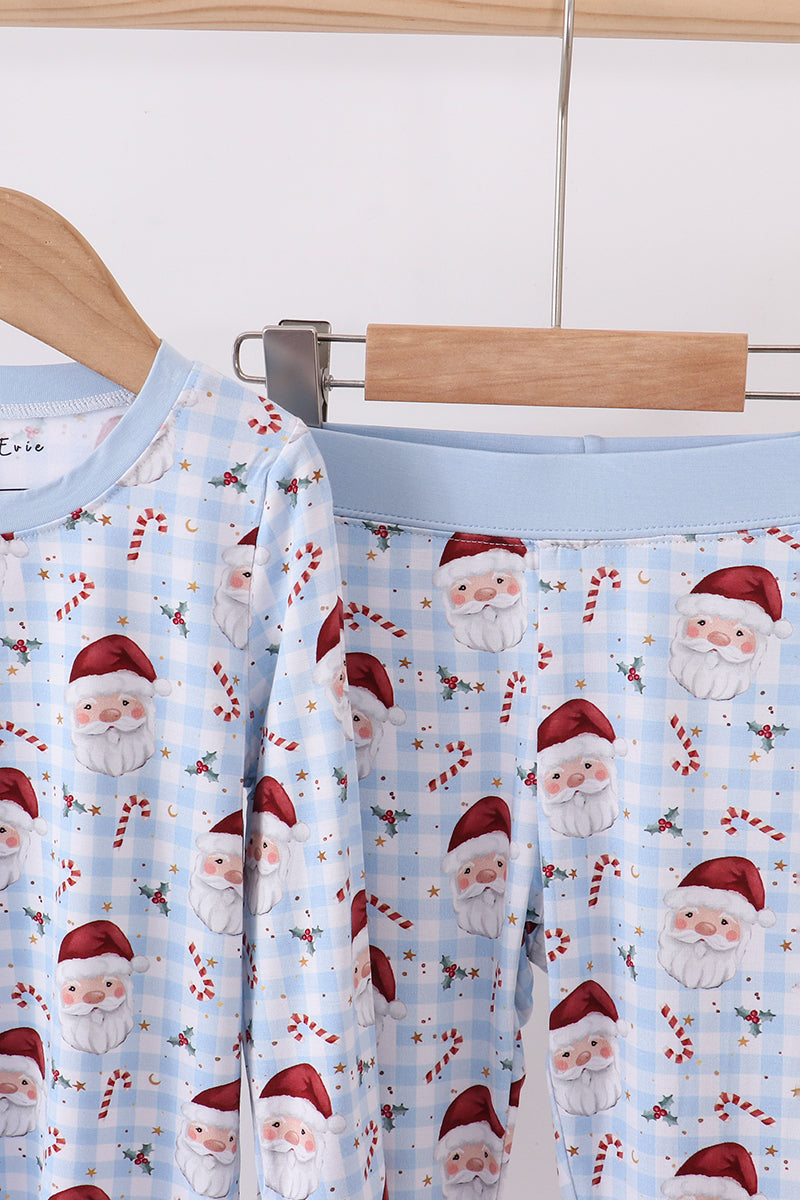 Blue santa claus bamboo pajamas set