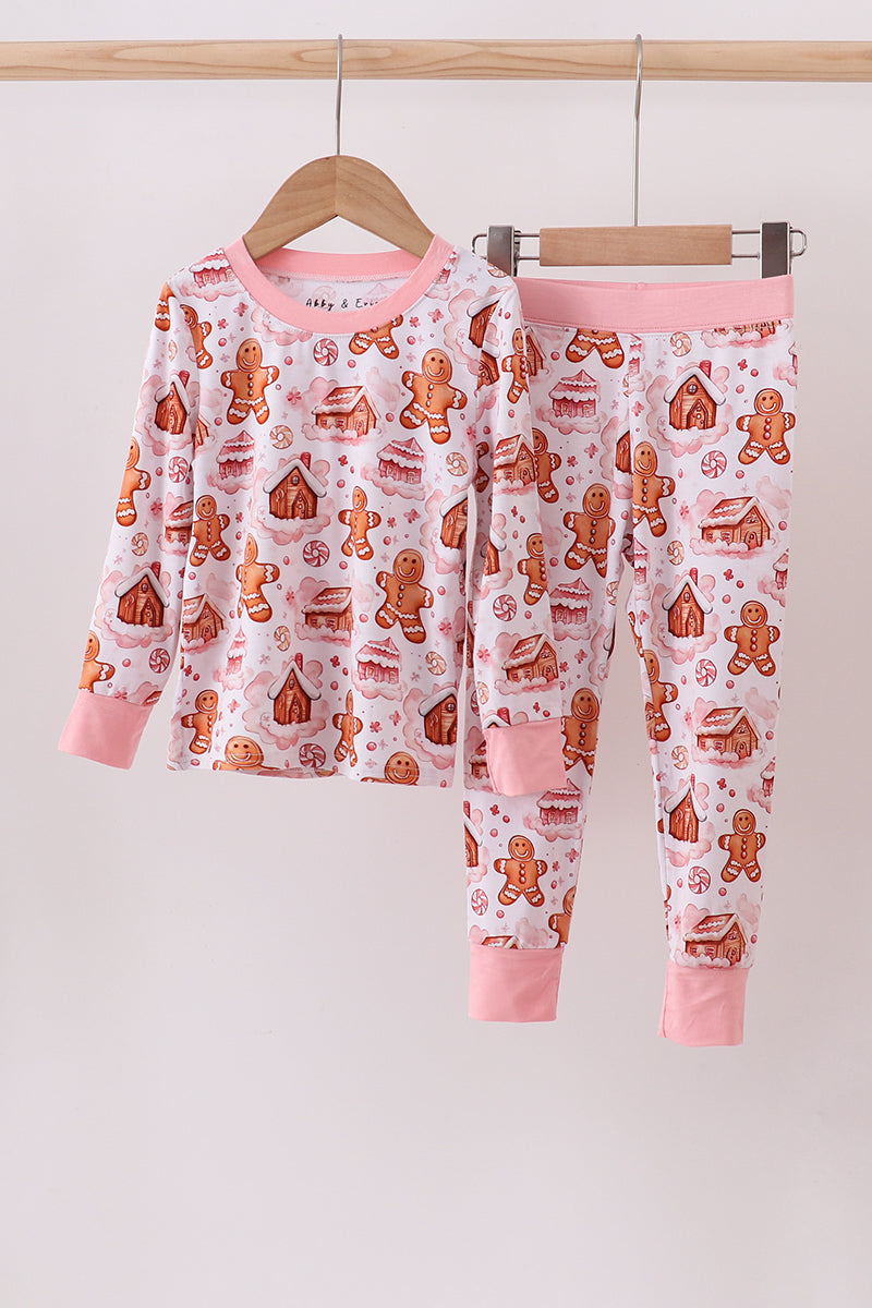 Pink gingerbread house bamboo pajmas romper