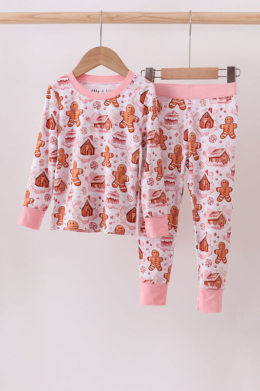 Pink gingerbread house bamboo pajmas romper