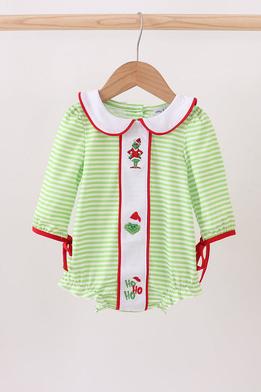 Green christmas grinch embroidery stripe bubble