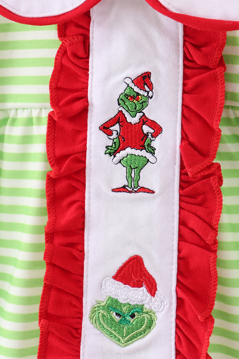 Green christmas grinch embroidery stripe bloomer set