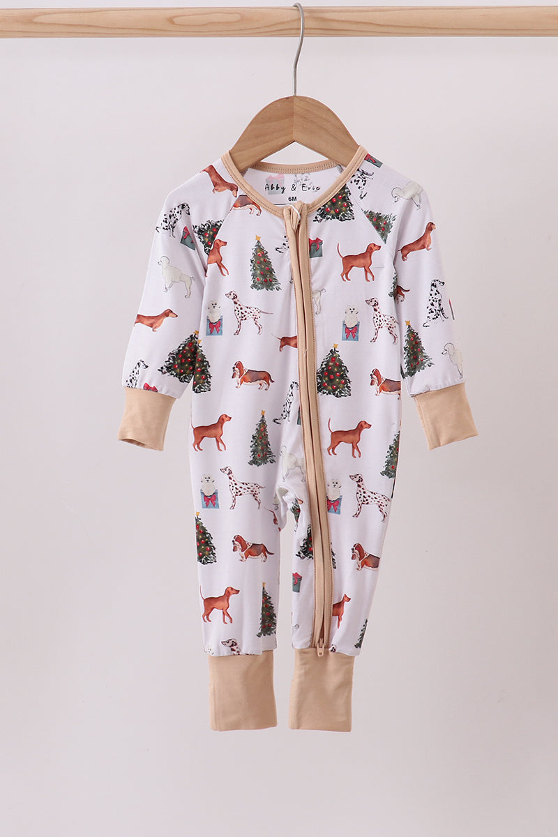 Christmas tree animal bamboo pajamas zipper romper