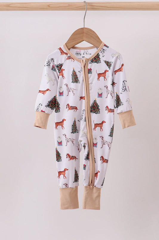 Christmas tree animal bamboo pajamas zipper romper