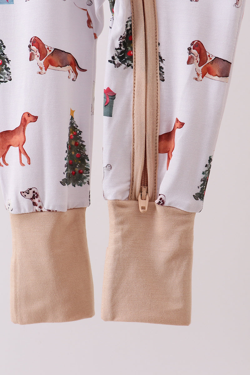 Christmas tree animal bamboo pajamas zipper romper