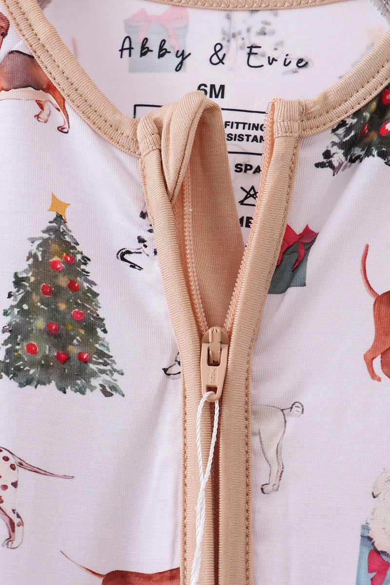 Christmas tree animal bamboo pajamas zipper romper