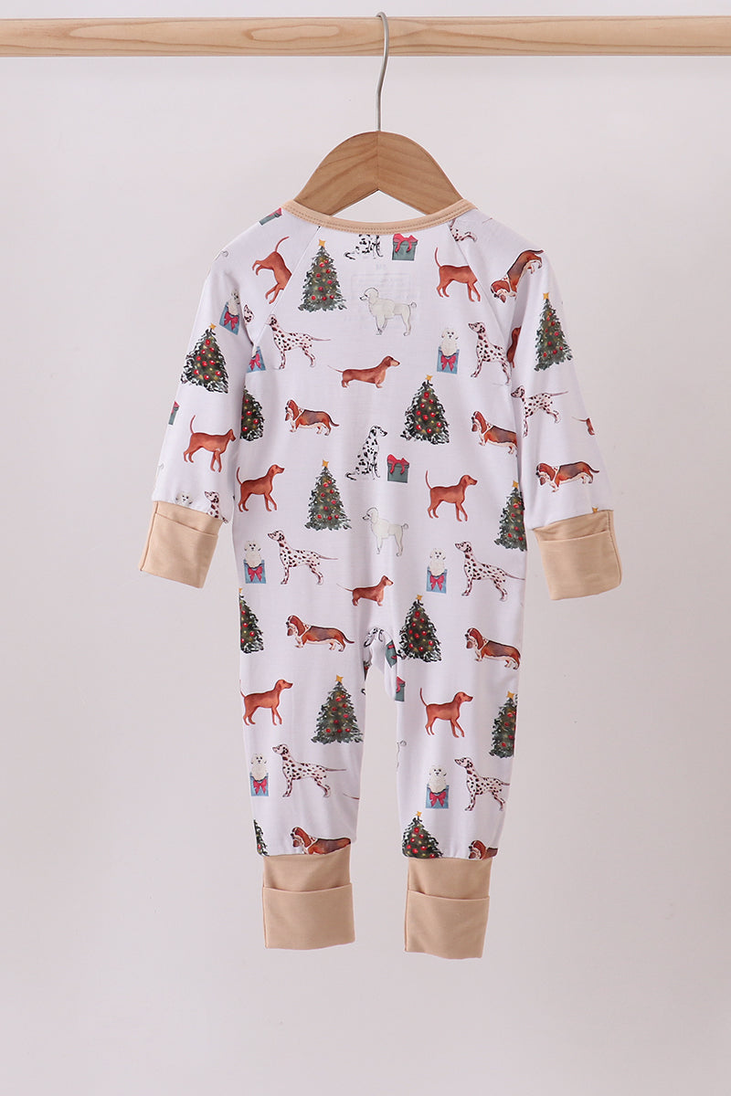 Christmas tree animal bamboo pajamas zipper romper