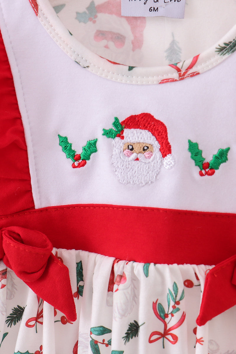Red santa claus embroidery ruffle bloomer set