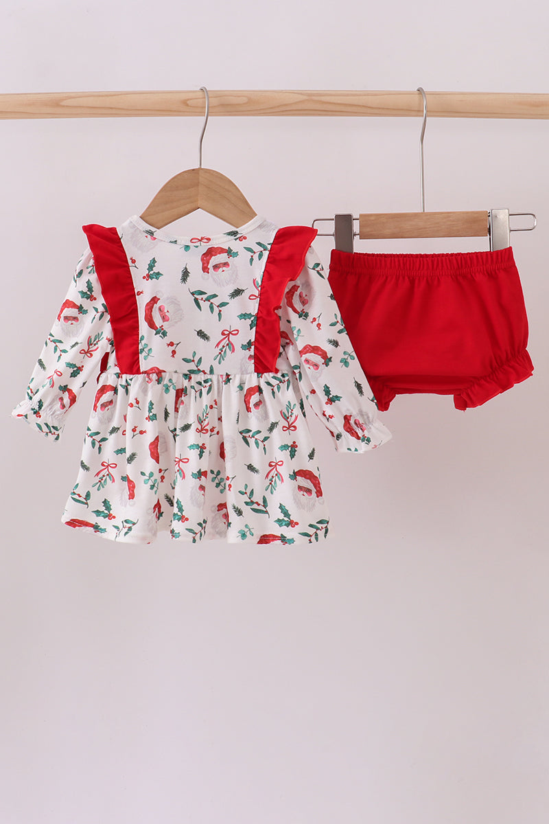 Red santa claus embroidery ruffle bloomer set
