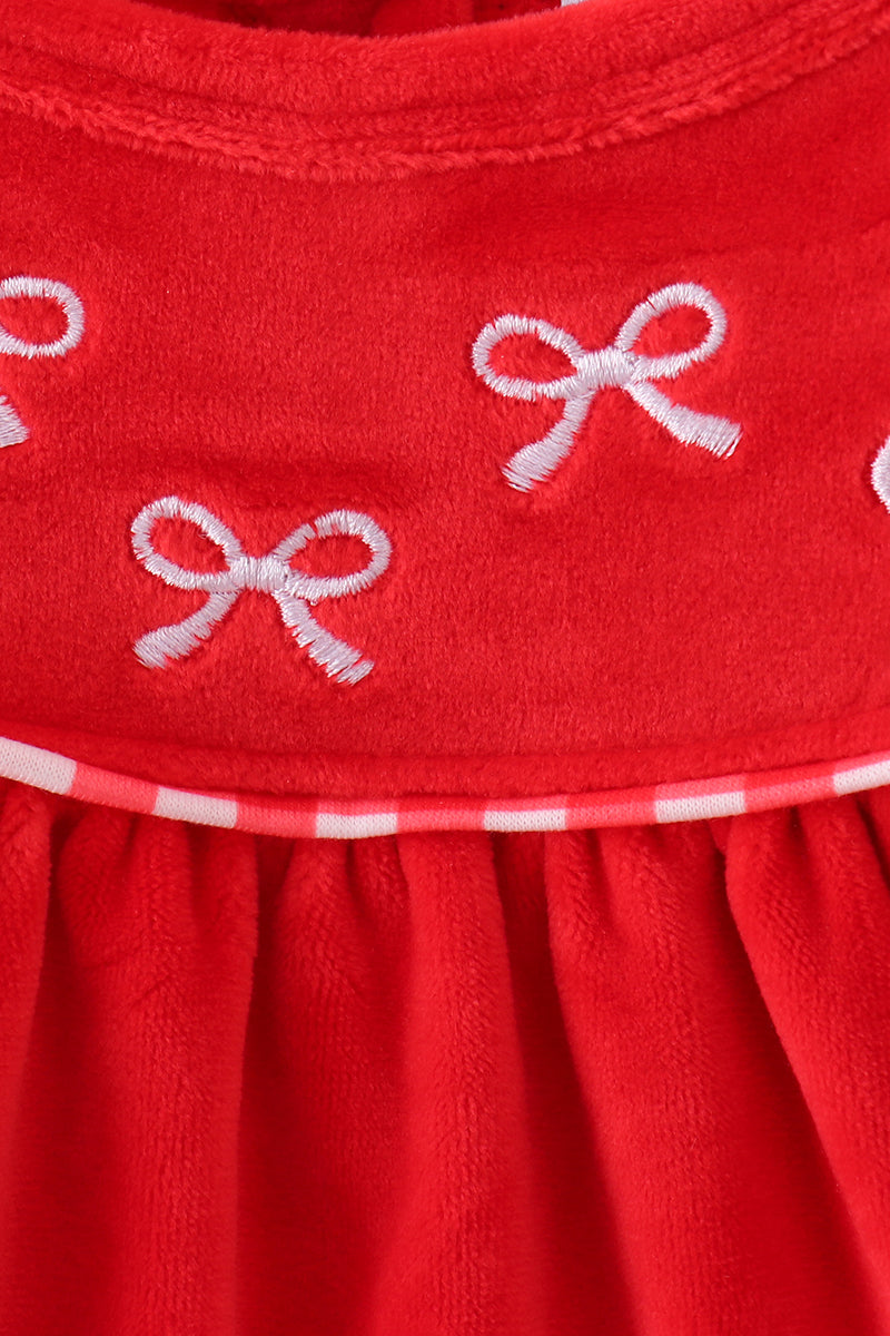 Red bow embroidery velvet bloomer set