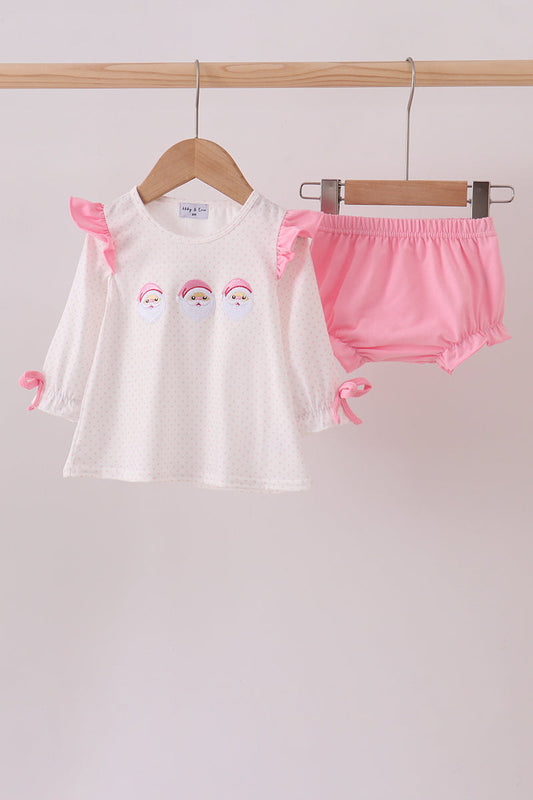 Pink santa claus embroidery ruffle bloomer set