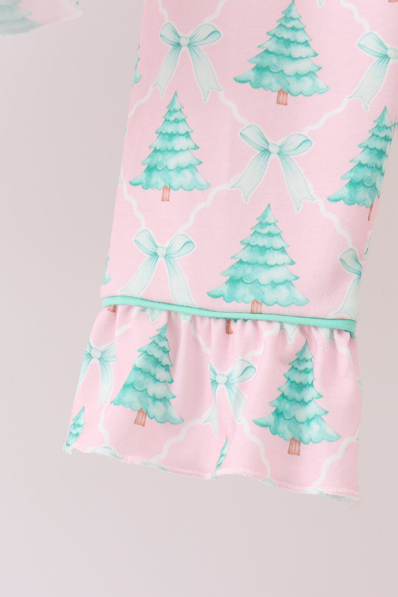 Pink christmas tree ruffle pajama set