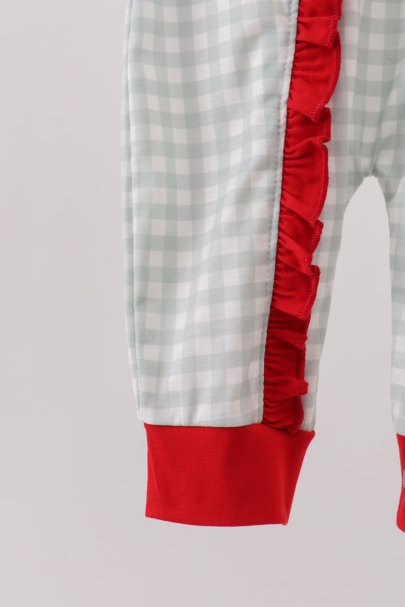 Sage ruffle gingham romper