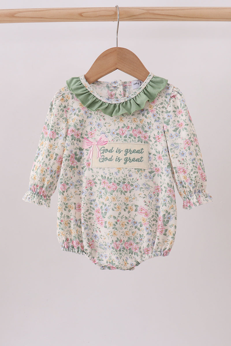 Green floral god is great embroidery ruffle bubble