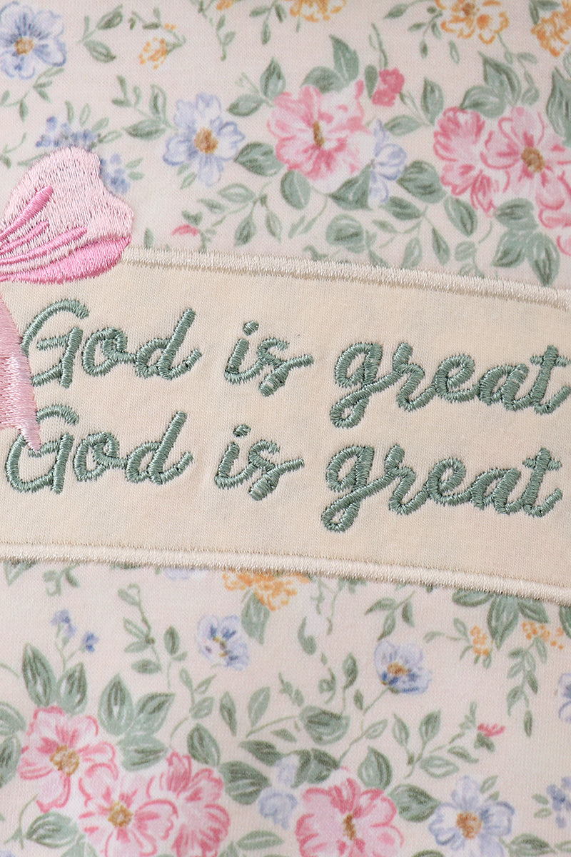 Green floral god is great embroidery ruffle bubble