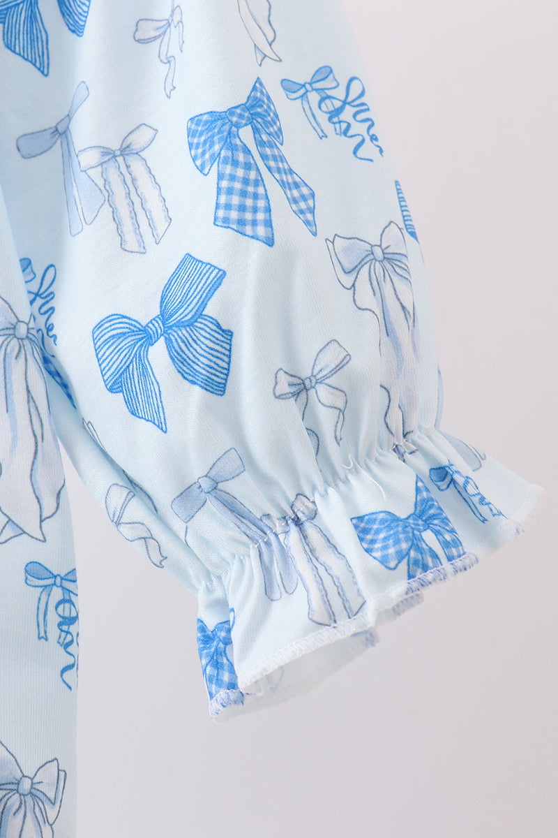 Blue bow smocked bubble
