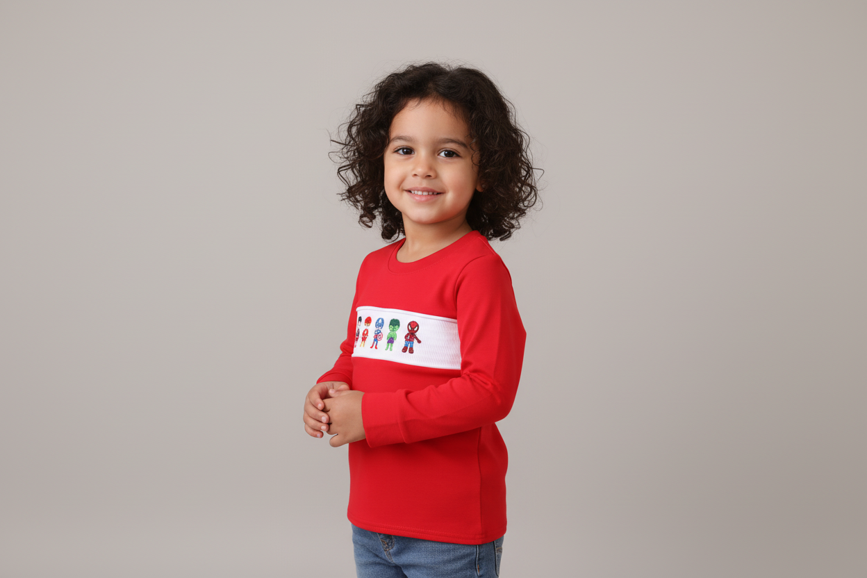 Red character embroidery top