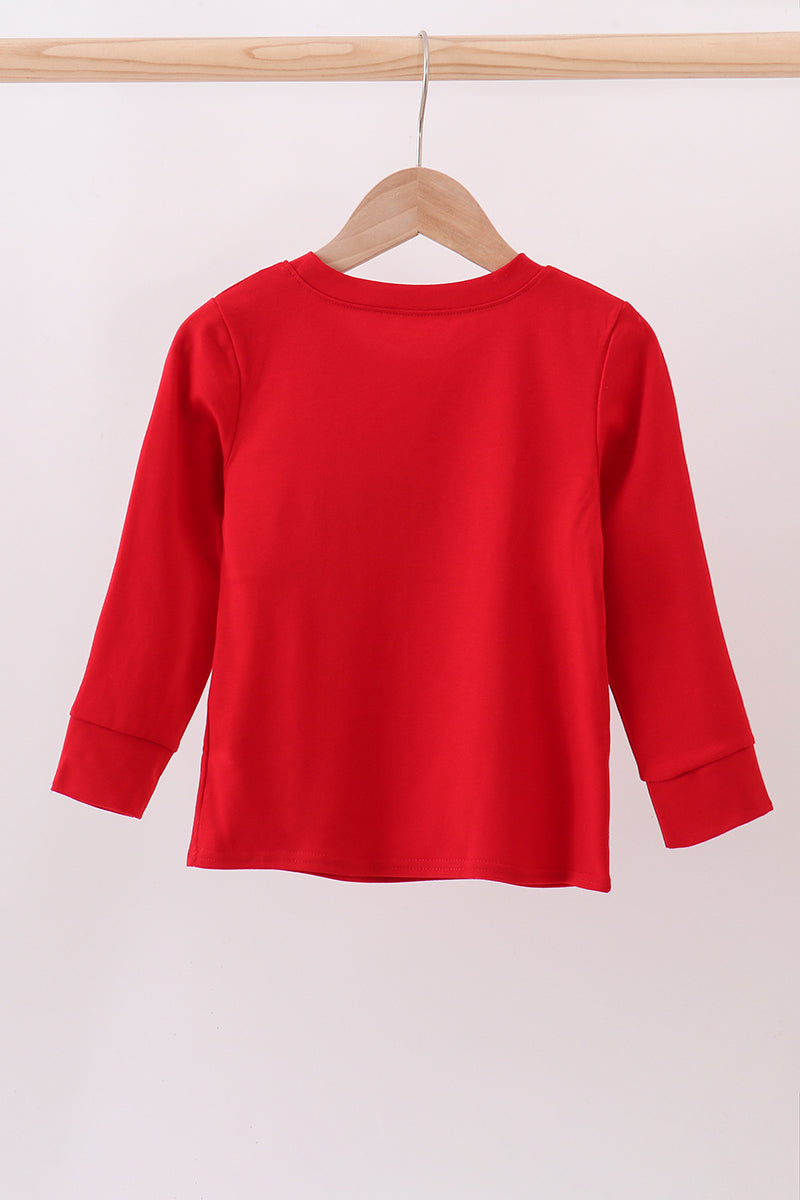 Red character embroidery top