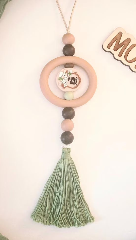 Boho Sage Tassel Car Charm