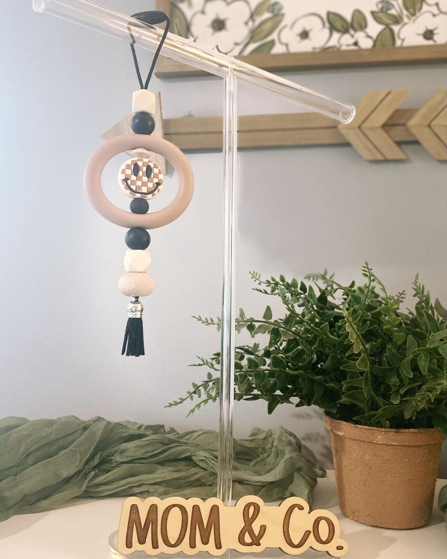 Smiley Face Checkered Car Charm