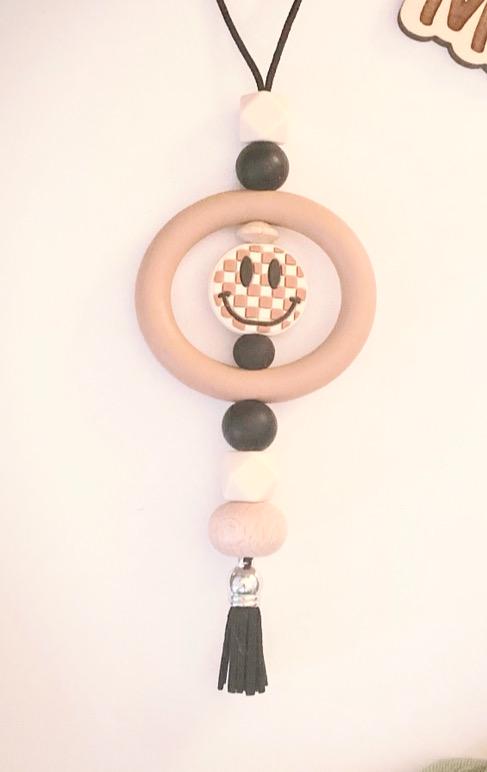 Smiley Face Checkered Car Charm