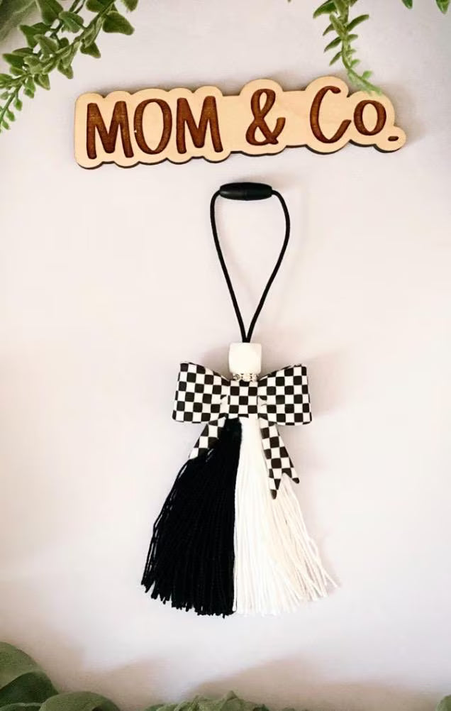 Checkered Bow Car Charm