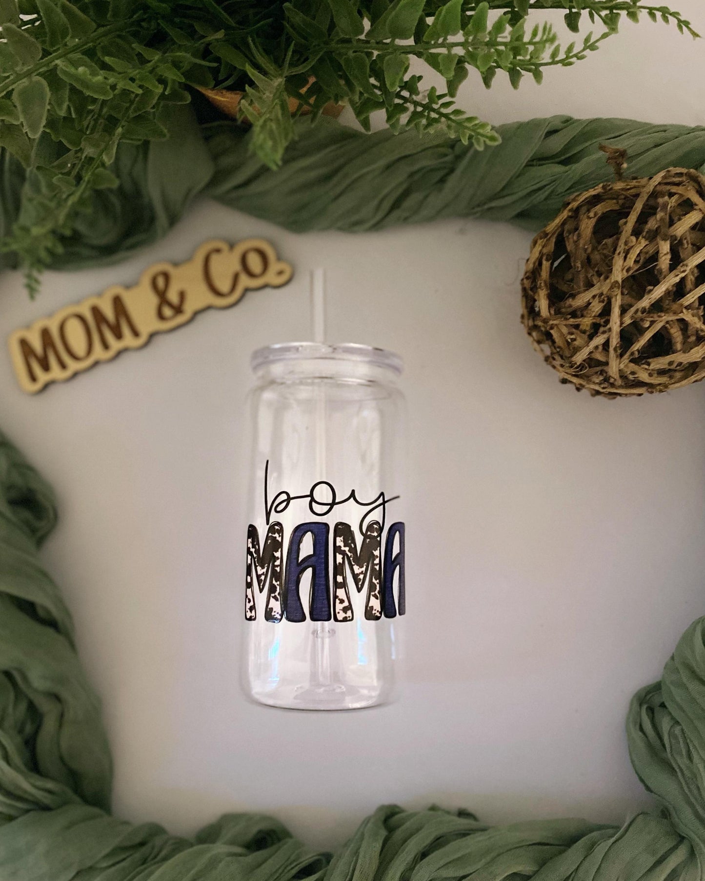 Boy Mama Plastic Acrylic Cup with Straw