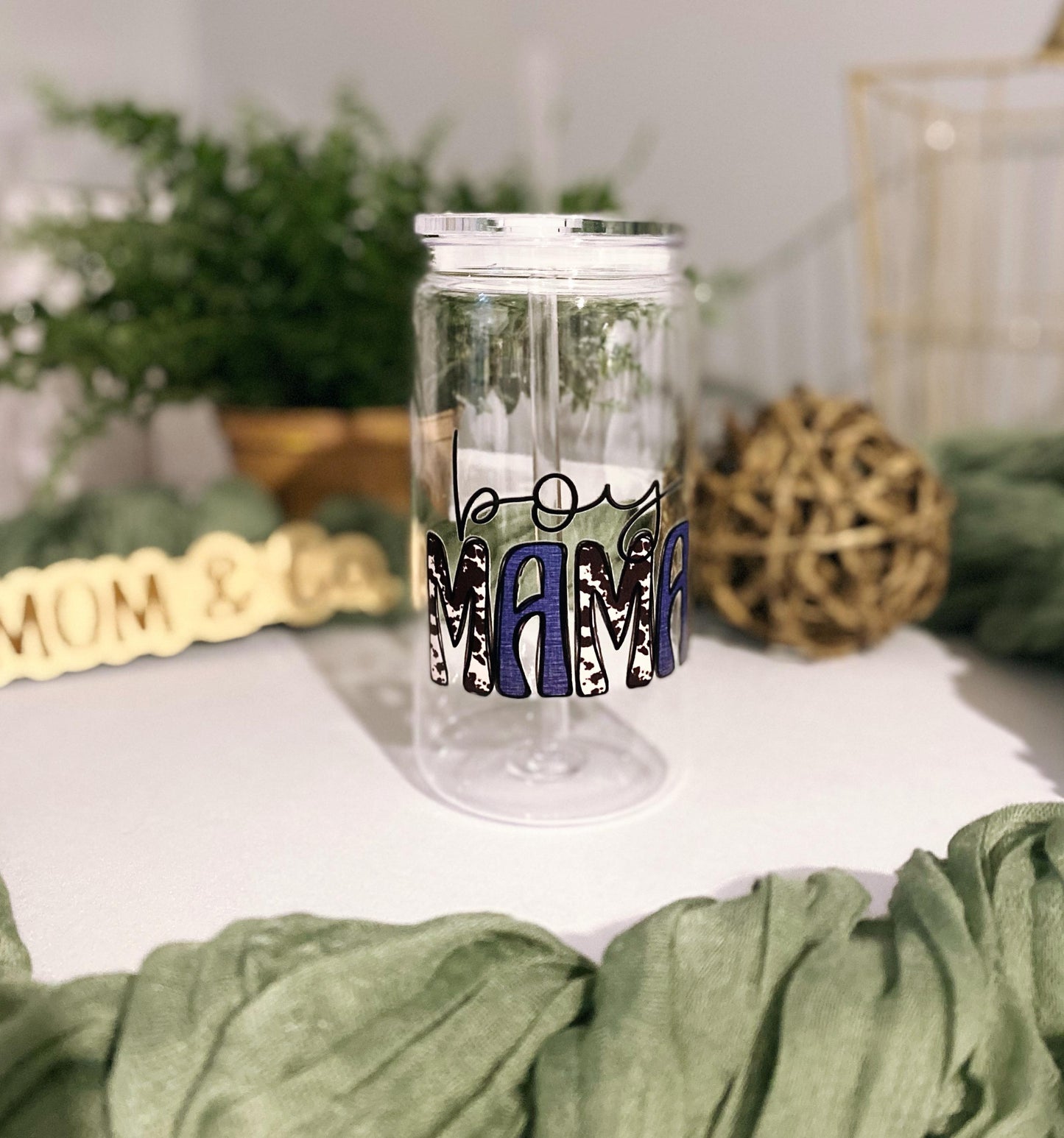 Boy Mama Plastic Acrylic Cup with Straw