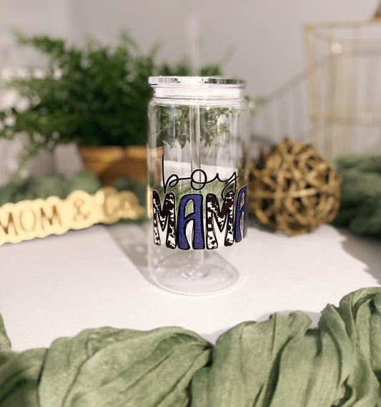 Boy Mama Plastic Acrylic Cup with Straw